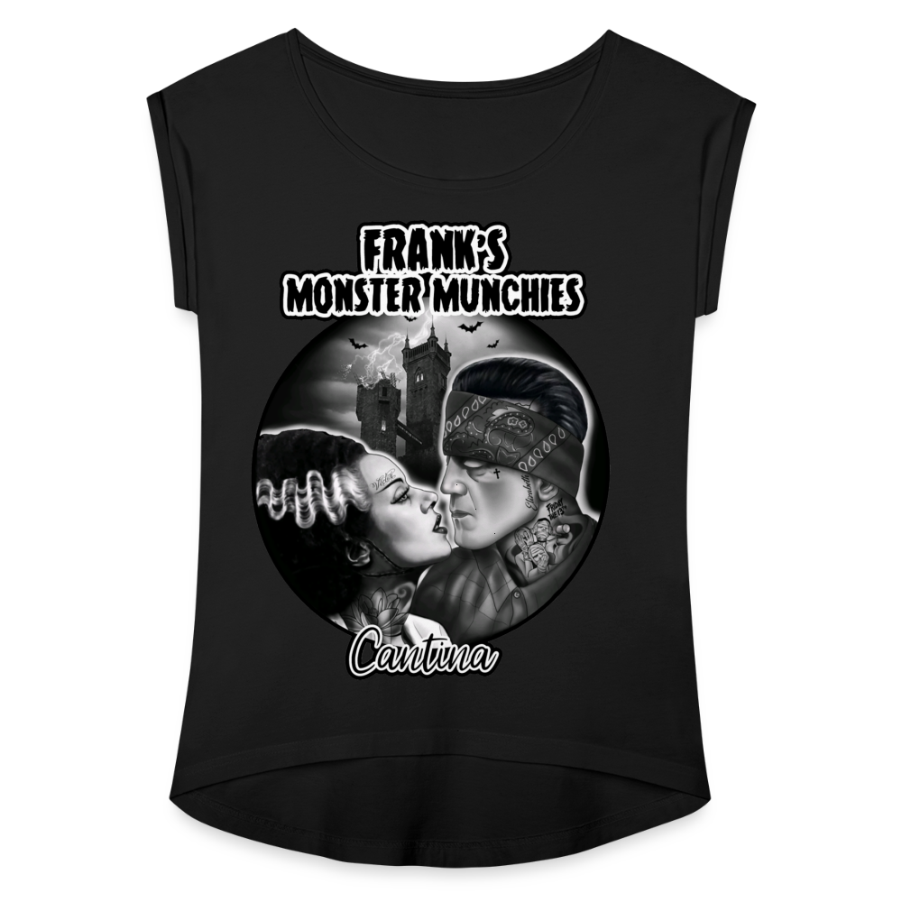 Frank's Monster Munchies Women's Roll Cuff T-Shirt - black