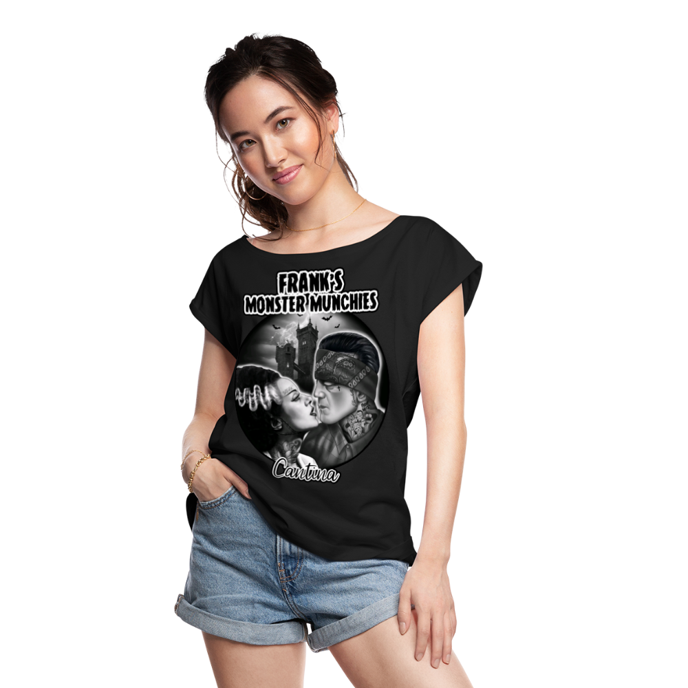 Frank's Monster Munchies Women's Roll Cuff T-Shirt - black