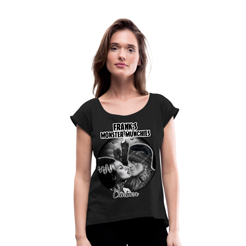 Frank's Monster Munchies Women's Roll Cuff T-Shirt - black