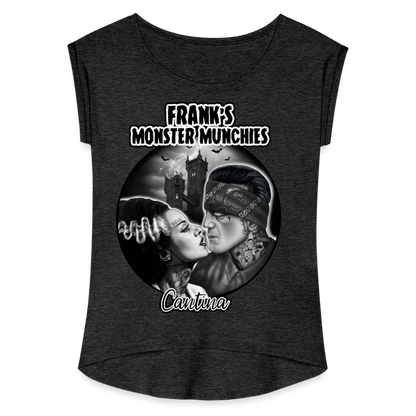 Frank's Monster Munchies Women's Roll Cuff T-Shirt - heather black