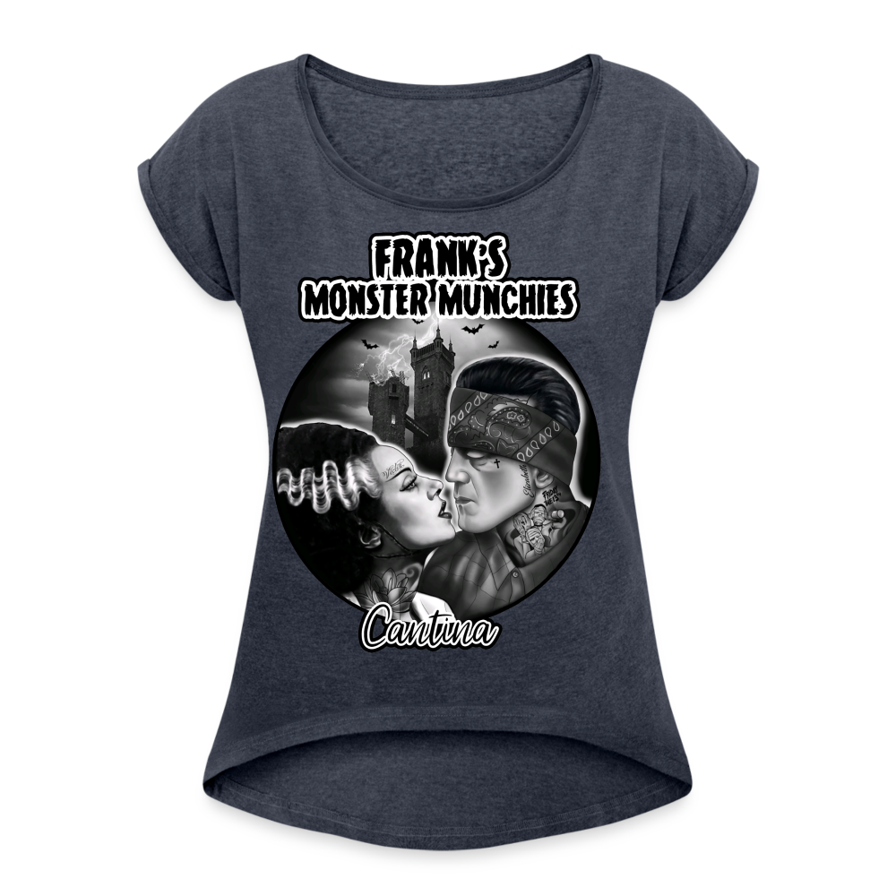 Frank's Monster Munchies Women's Roll Cuff T-Shirt - navy heather