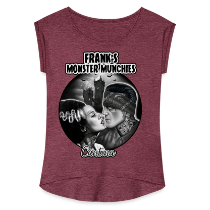 Frank's Monster Munchies Women's Roll Cuff T-Shirt - heather burgundy