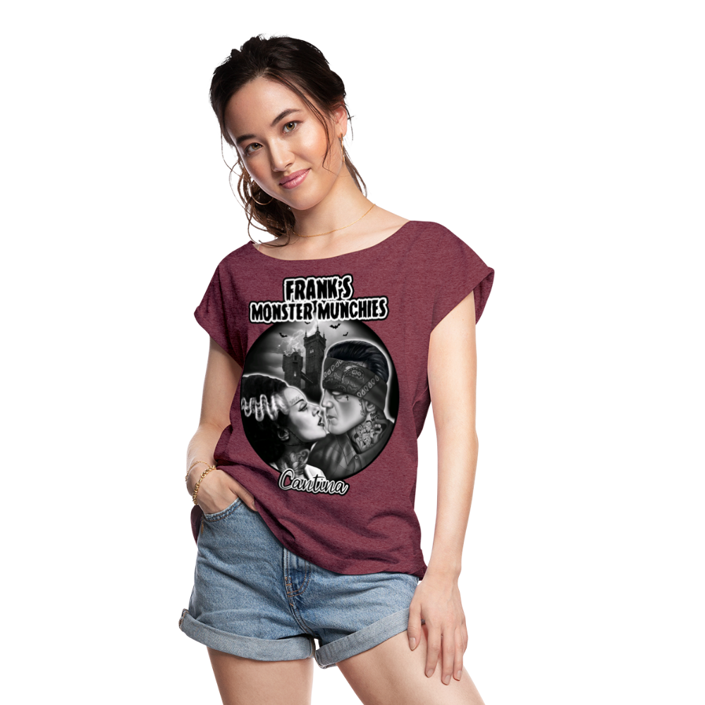 Frank's Monster Munchies Women's Roll Cuff T-Shirt - heather burgundy