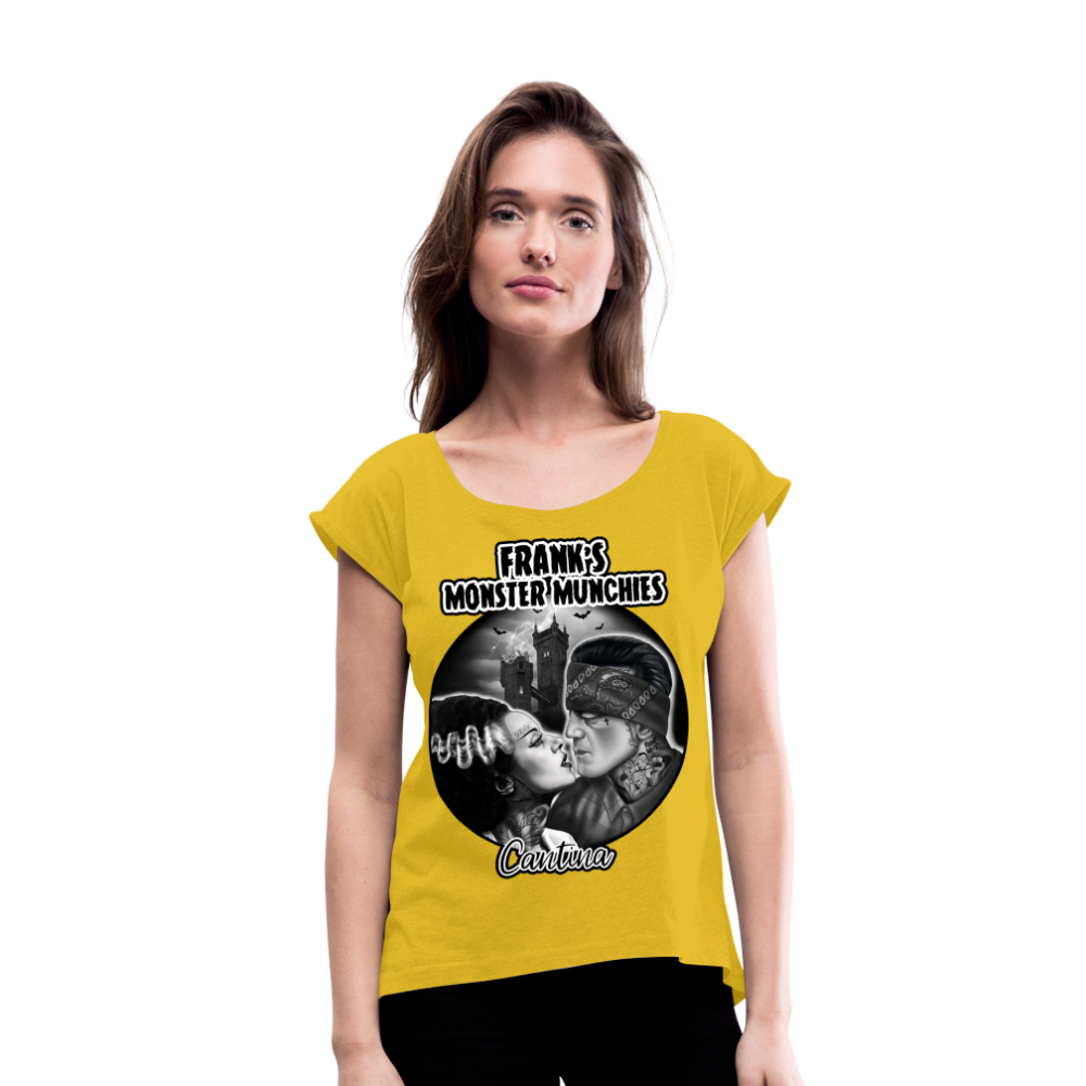 Frank's Monster Munchies Women's Roll Cuff T-Shirt - mustard yellow