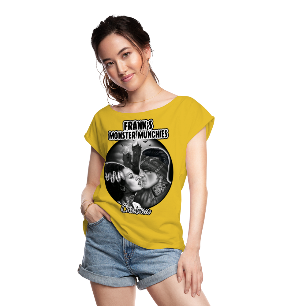 Frank's Monster Munchies Women's Roll Cuff T-Shirt - mustard yellow