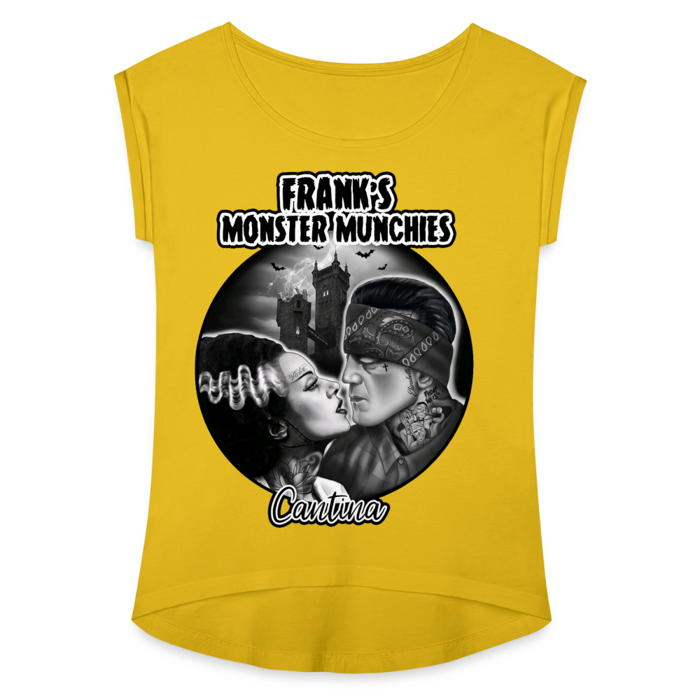 Frank's Monster Munchies Women's Roll Cuff T-Shirt - mustard yellow